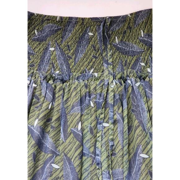 Lapis Women Strapless Sundress L Green Boho Leaf Print High Low Chiffon Festival - Picture 2 of 16